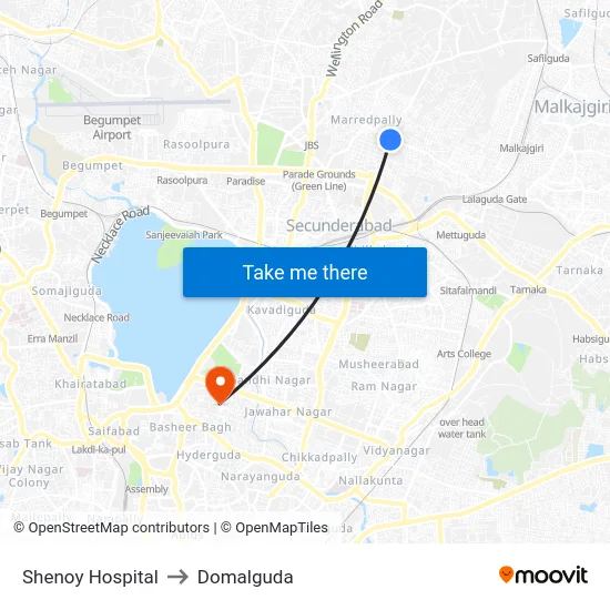 Shenoy Hospital to Domalguda map
