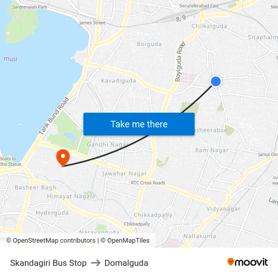 Skandagiri Bus Stop to Domalguda map