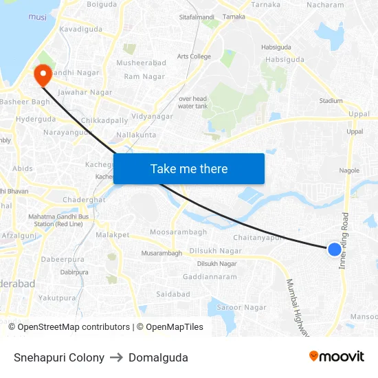 Snehapuri Colony to Domalguda map