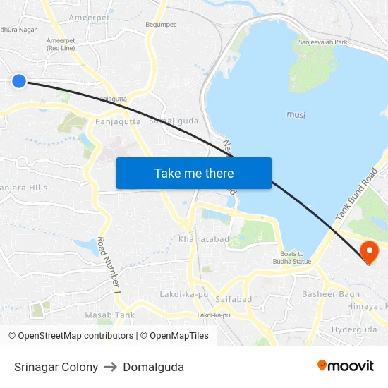Srinagar Colony to Domalguda map
