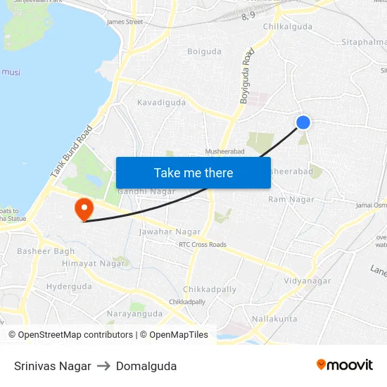 Srinivas Nagar to Domalguda map