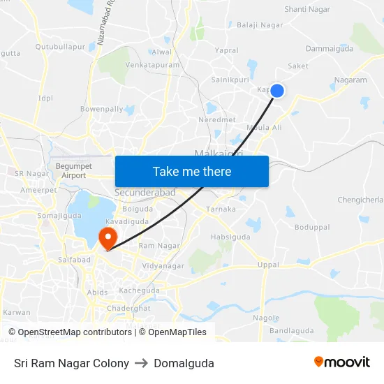 Sri Ram Nagar Colony to Domalguda map