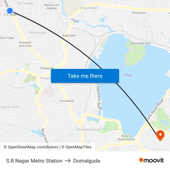 S.R Nagar Metro Station to Domalguda map