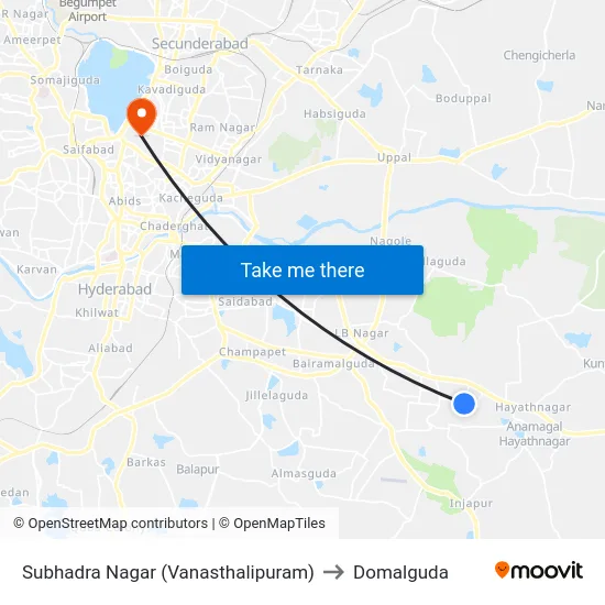 Subhadra Nagar (Vanasthalipuram) to Domalguda map