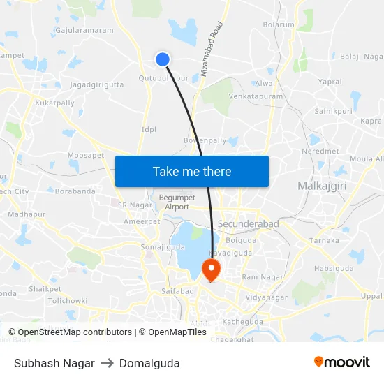 Subhash Nagar to Domalguda map