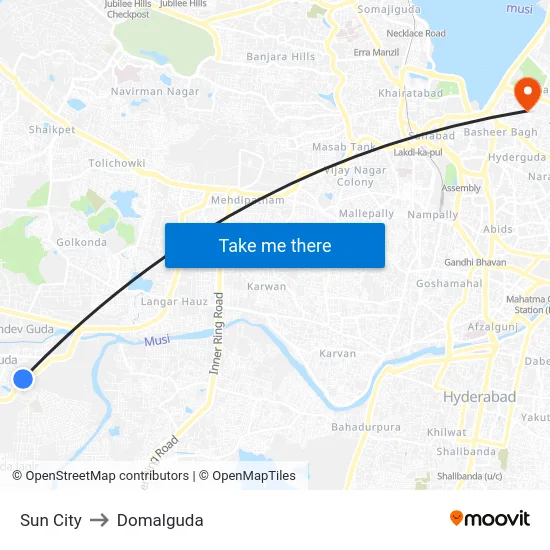 Sun City to Domalguda map