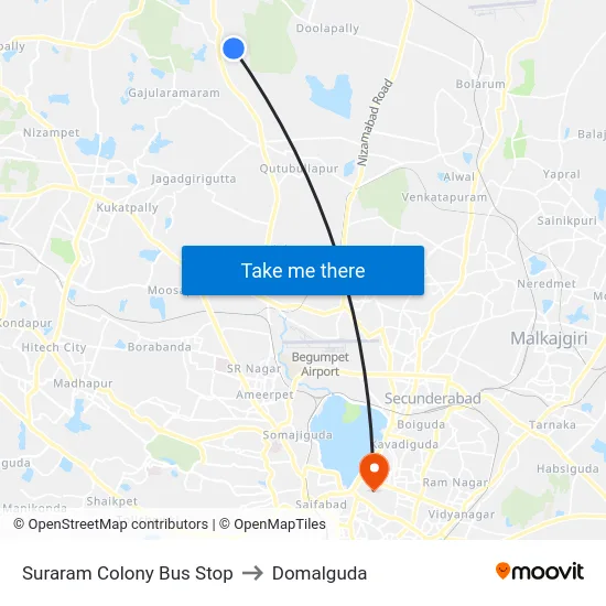 Suraram Colony Bus Stop to Domalguda map