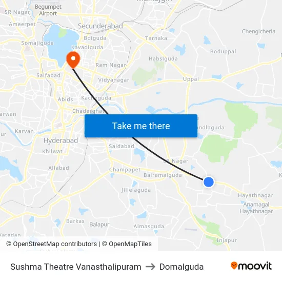 Sushma Theatre Vanasthalipuram to Domalguda map