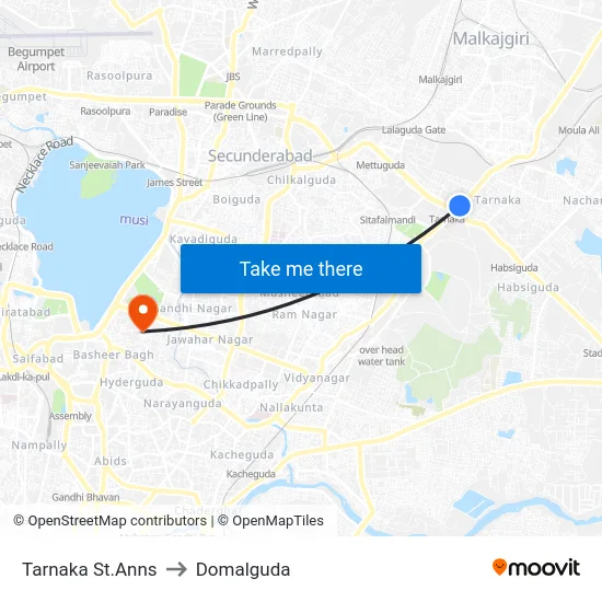 Tarnaka St.Anns to Domalguda map