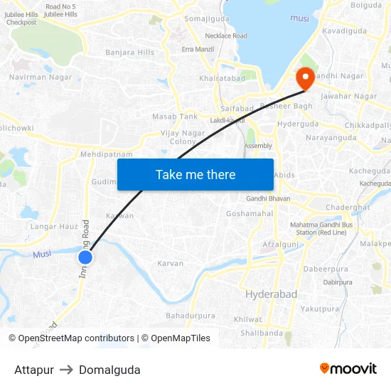 Attapur to Domalguda map