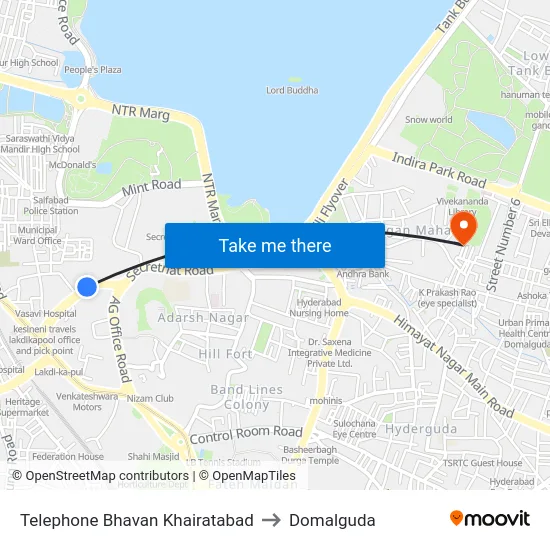 Telephone Bhavan Khairatabad to Domalguda map