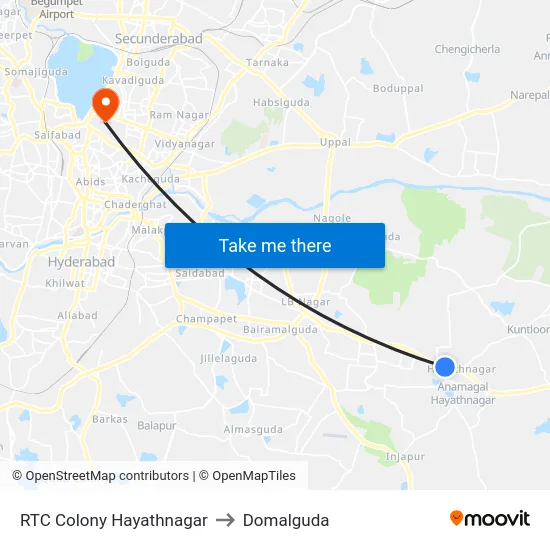 RTC Colony Hayathnagar to Domalguda map