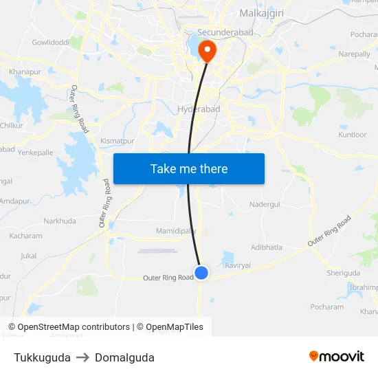 Tukkuguda to Domalguda map