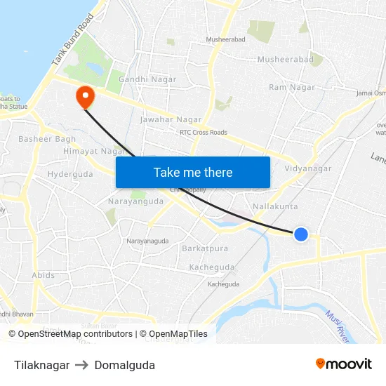 Tilaknagar to Domalguda map