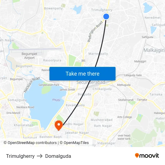 Trimulgherry to Domalguda map
