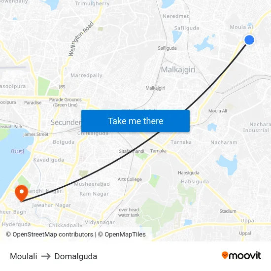 Moulali to Domalguda map
