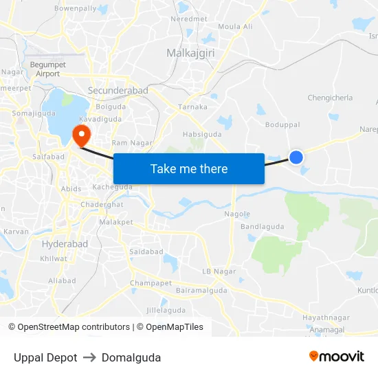 Uppal Depot to Domalguda map