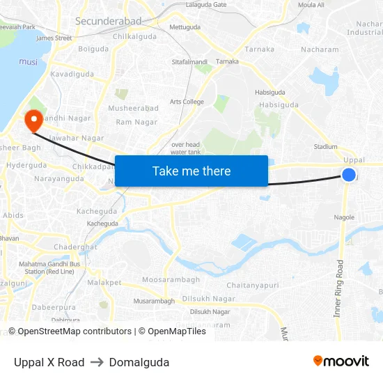 Uppal X Road to Domalguda map
