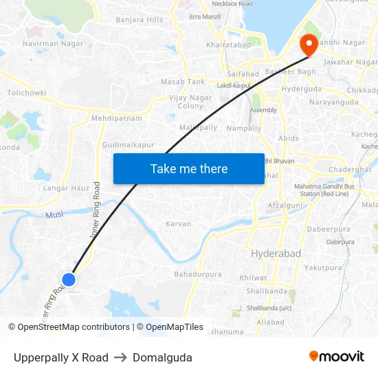 Upperpally X Road to Domalguda map