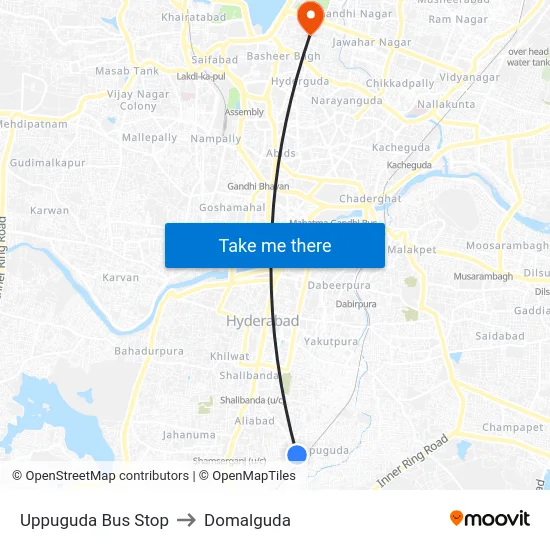 Uppuguda Bus Stop to Domalguda map