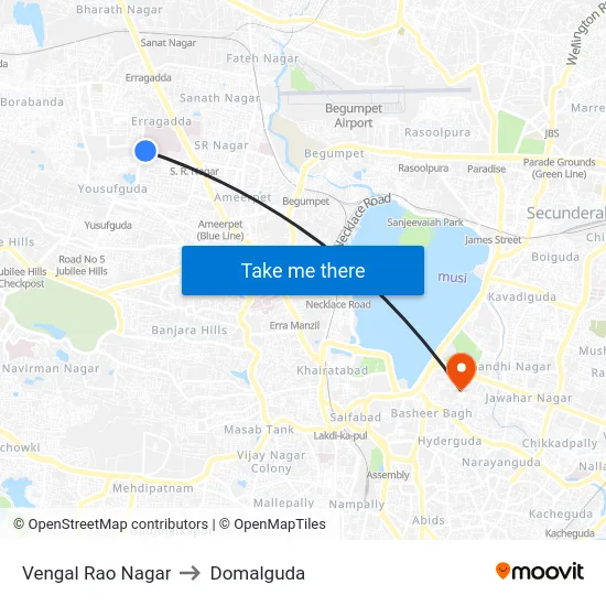 Vengal Rao Nagar to Domalguda map