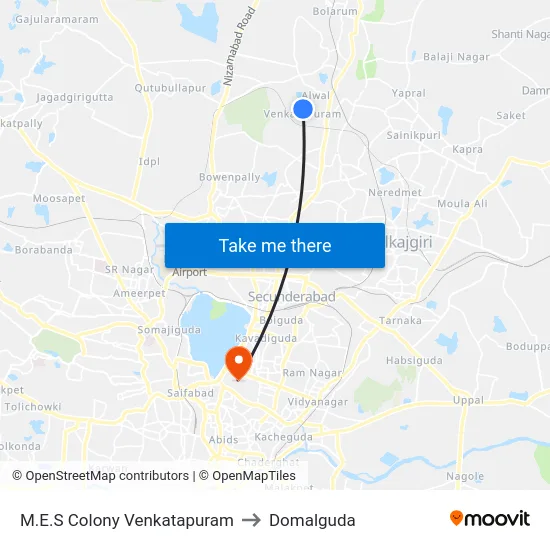 M.E.S Colony Venkatapuram to Domalguda map