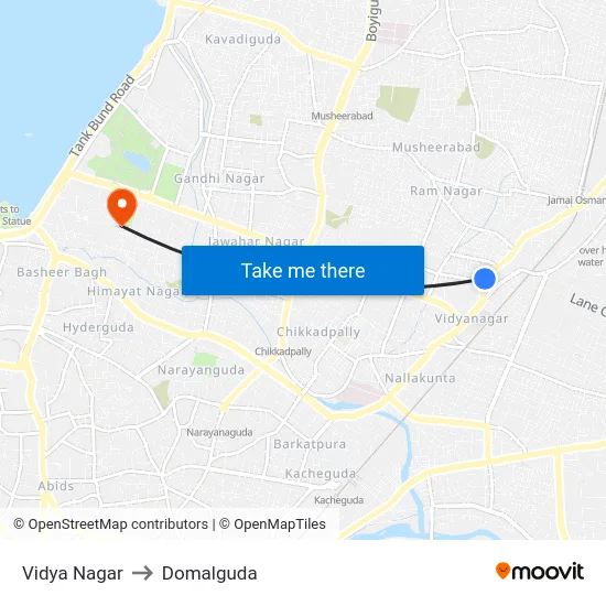 Vidya Nagar to Domalguda map