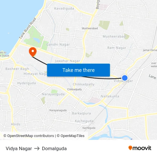 Vidya Nagar to Domalguda map