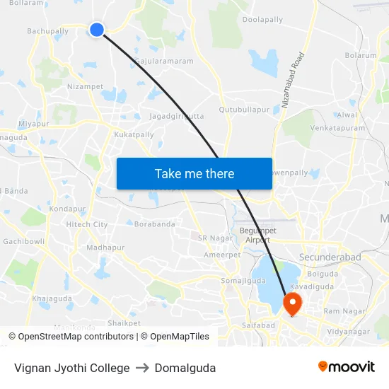 Vignan Jyothi College to Domalguda map