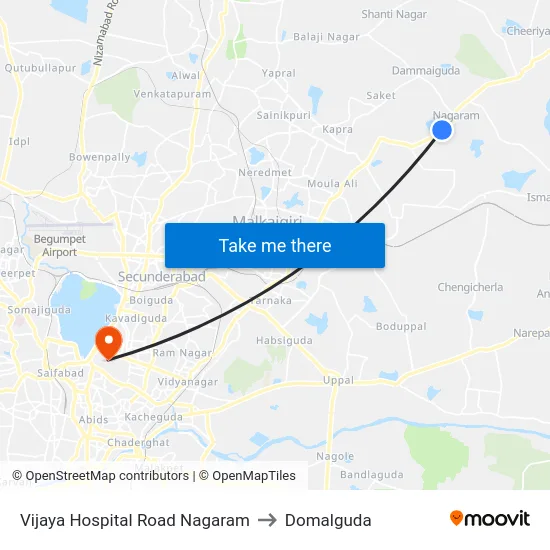Vijaya Hospital Road Nagaram to Domalguda map