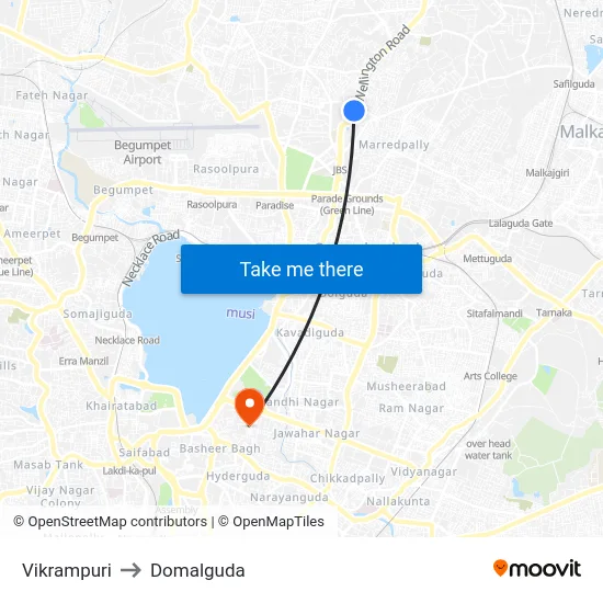 Vikrampuri to Domalguda map