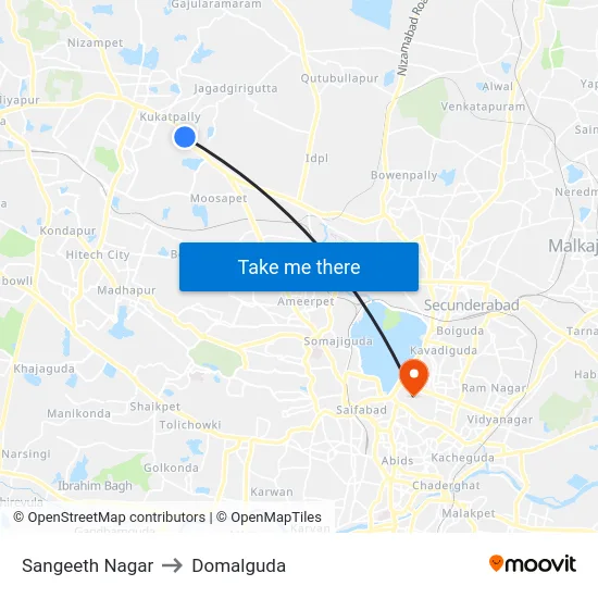 Sangeeth Nagar to Domalguda map
