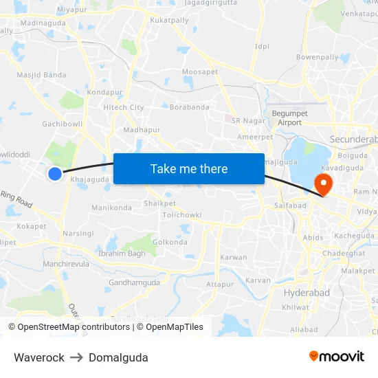 Waverock to Domalguda map