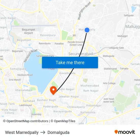 West Marredpally to Domalguda map