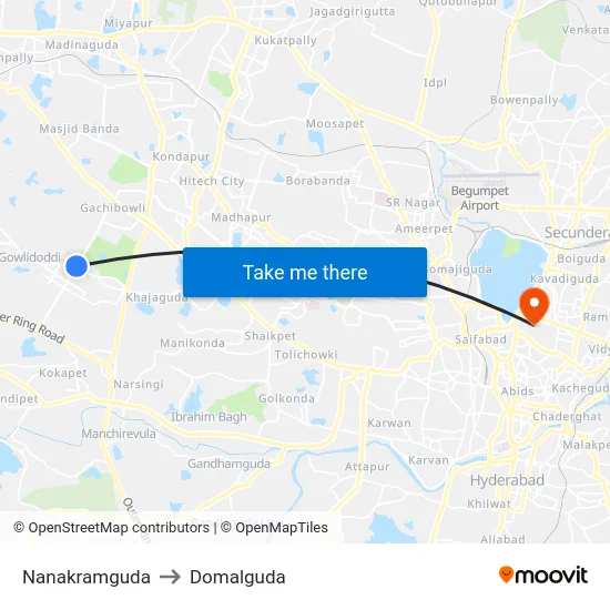 Nanakramguda to Domalguda map