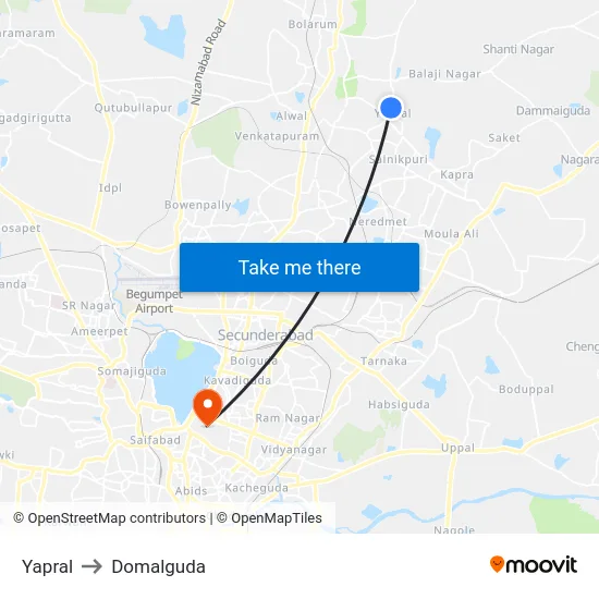 Yapral to Domalguda map