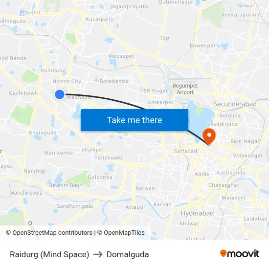 Raidurg (Mind Space) to Domalguda map