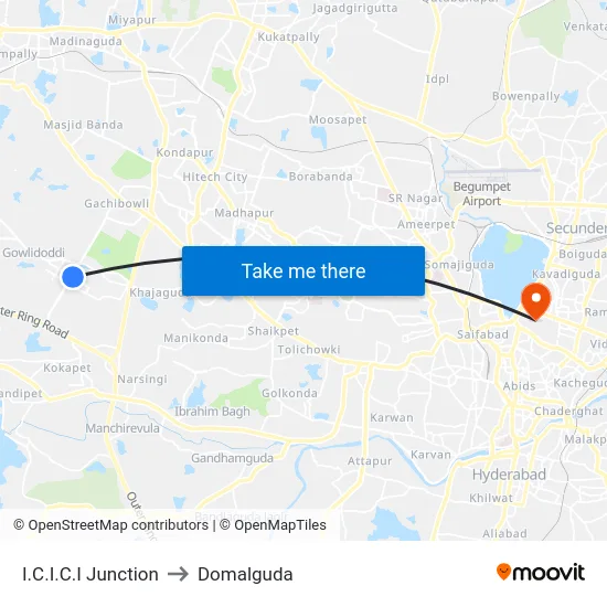 I.C.I.C.I Junction to Domalguda map