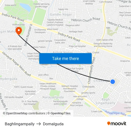 Baghlingampally to Domalguda map