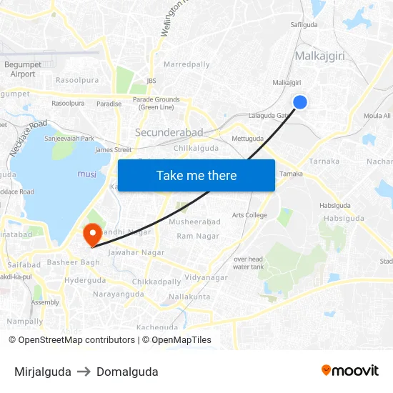Mirjalguda to Domalguda map