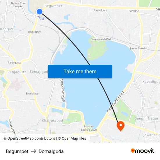 Begumpet to Domalguda map