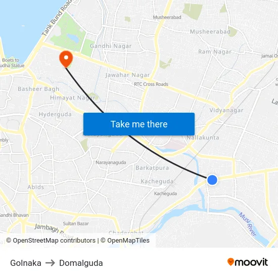 Golnaka to Domalguda map
