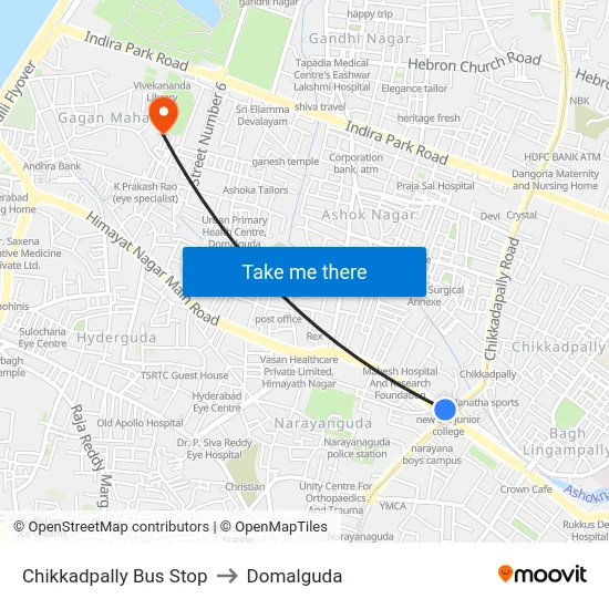Chikkadpally Bus Stop to Domalguda map