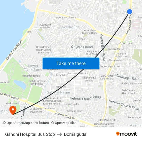 Gandhi Hospital Bus Stop to Domalguda map