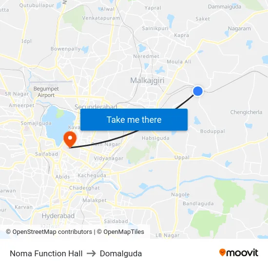Noma Function Hall to Domalguda map