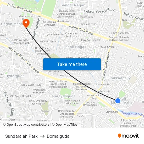 Sundaraiah Park to Domalguda map