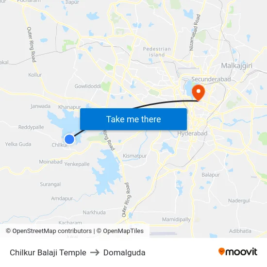 Chilkur Balaji Temple to Domalguda map