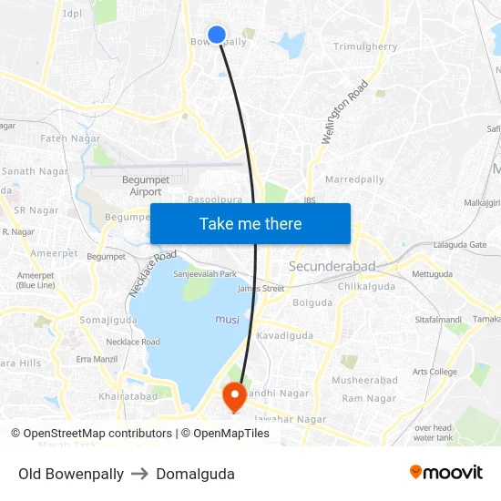 Old Bowenpally to Domalguda map