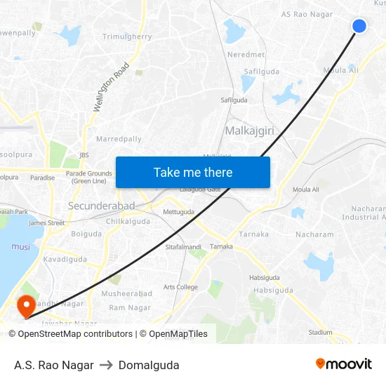 A.S. Rao Nagar to Domalguda map