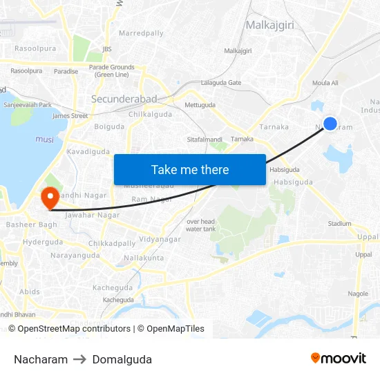 Nacharam to Domalguda map